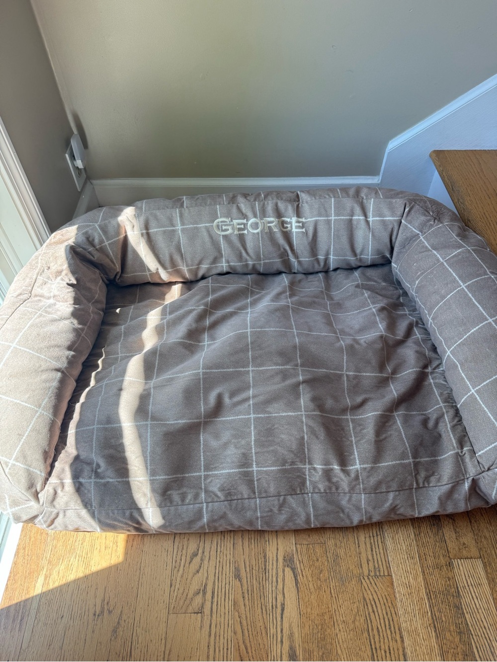 Orvis Brown Plaid Orthopedic Dog Bed with Embroidered Name